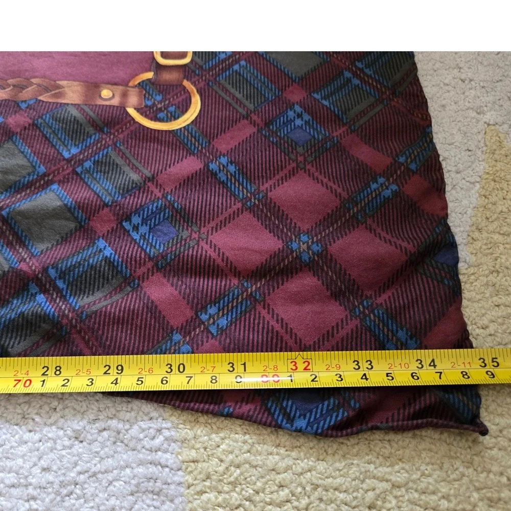 Lauren Ralph Lauren Silk Scarf Burgundy Equestrian Saddle Riding 34x34 Large Sqr